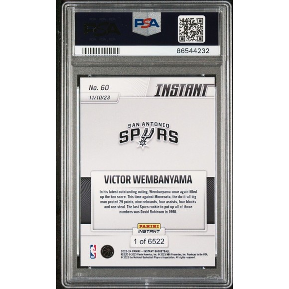 Victor Wembanyama 2023-24 Panini #60 NBA Rookie Card Spurs 1 of 6522 PSA 9 Mint - Picture 2 of 2